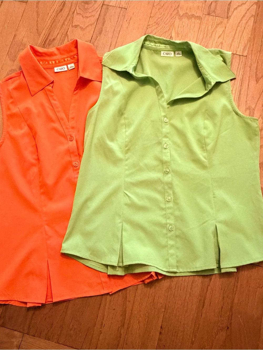 Set of 2 Cato Orange and Lime Green Sleeveless Collared Shirt Blouses Size Large